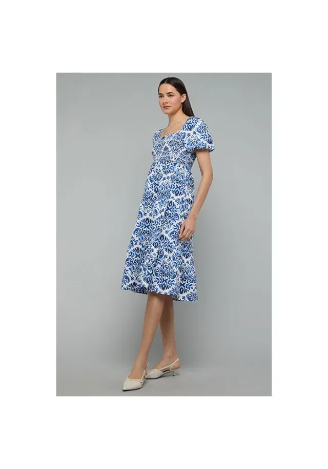Patterned A-Line Dress with Square Neck An – صورة 4