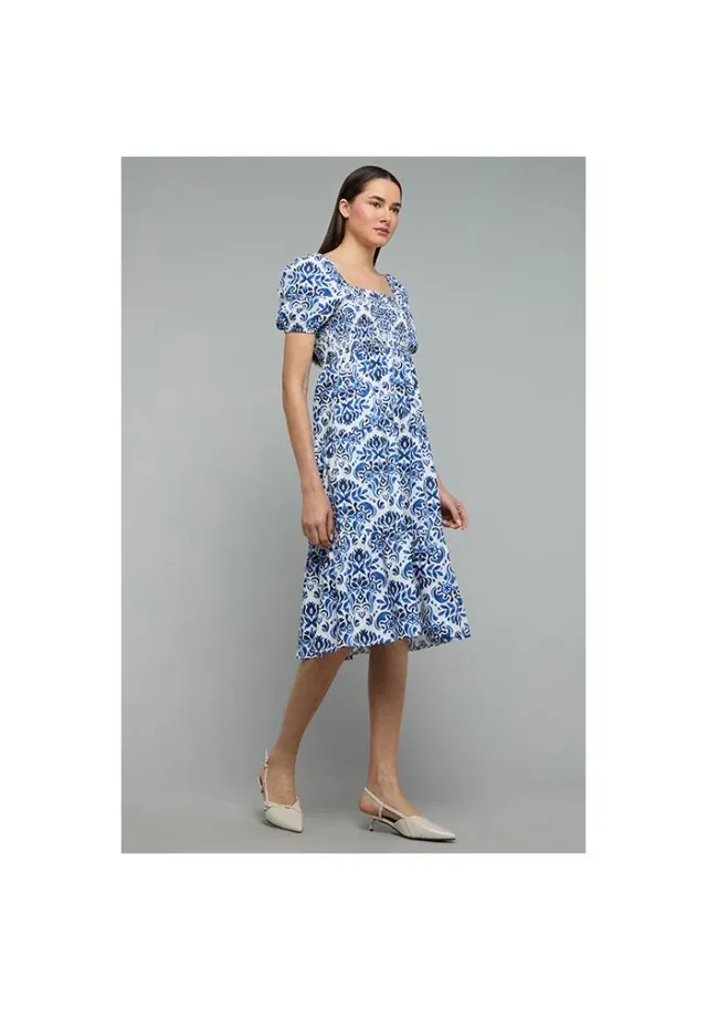 Patterned A-Line Dress with Square Neck An – صورة 6