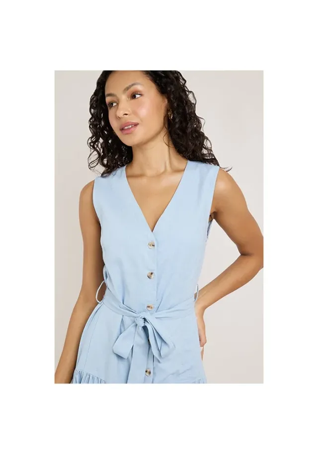 Solid Sleeveless Midi Dress with V-Neck – صورة 2