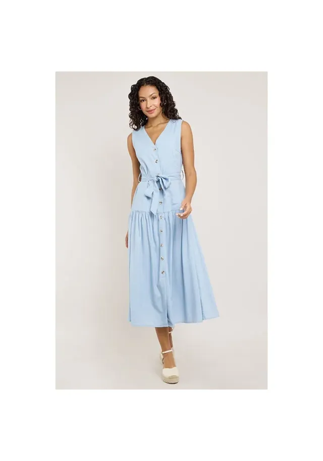 Solid Sleeveless Midi Dress with V-Neck – صورة 3