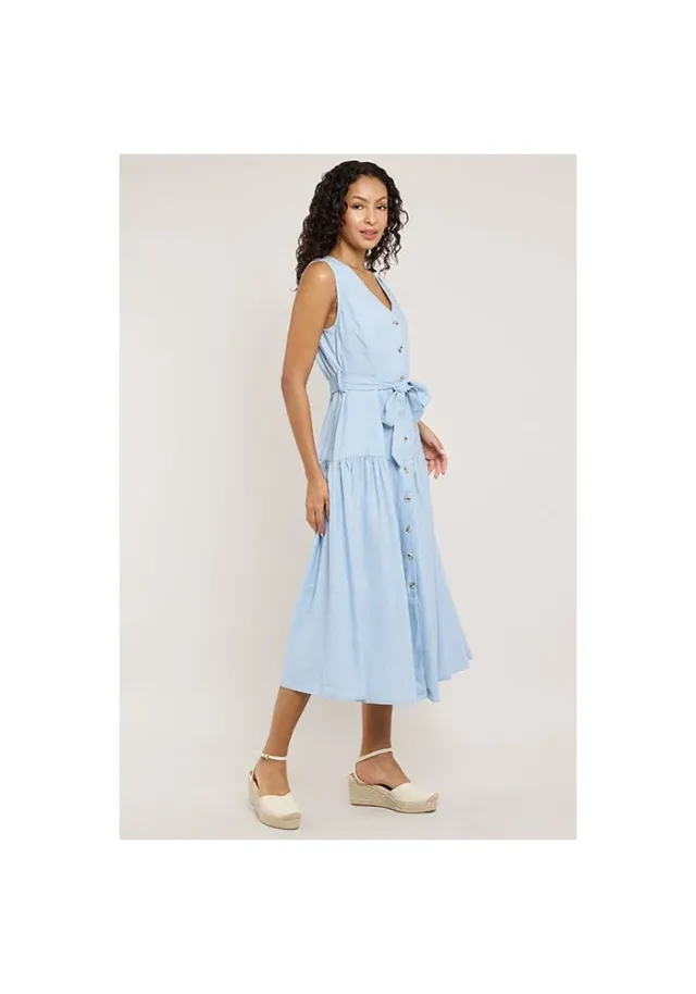 Solid Sleeveless Midi Dress with V-Neck – صورة 4