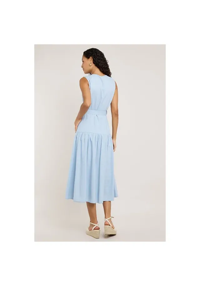 Solid Sleeveless Midi Dress with V-Neck – صورة 5