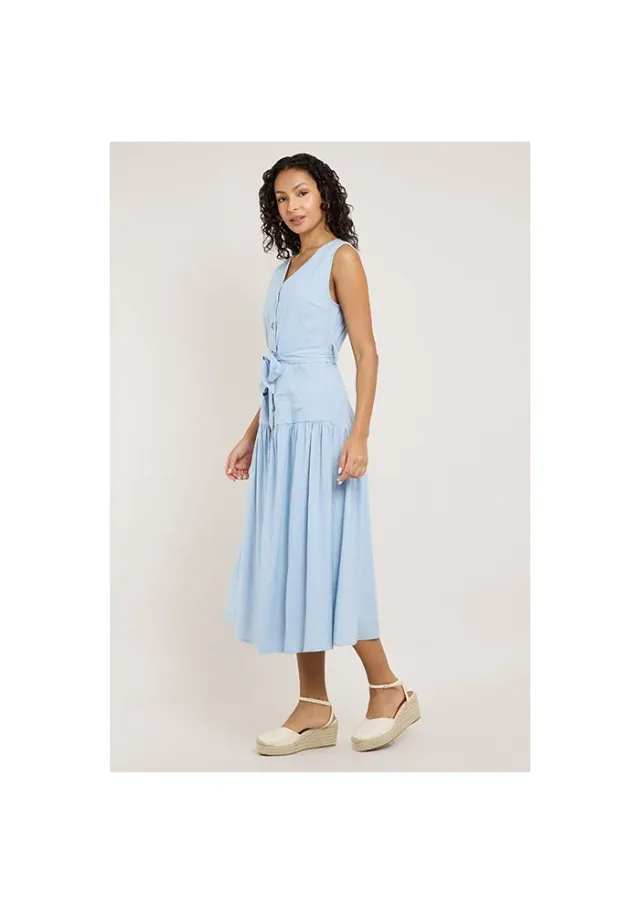 Solid Sleeveless Midi Dress with V-Neck – صورة 6
