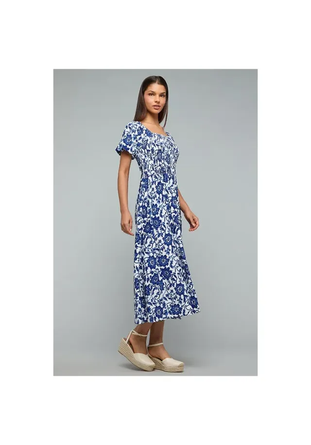 Printed Flared Dress with Square Neck and Puff Sleeves – صورة 4
