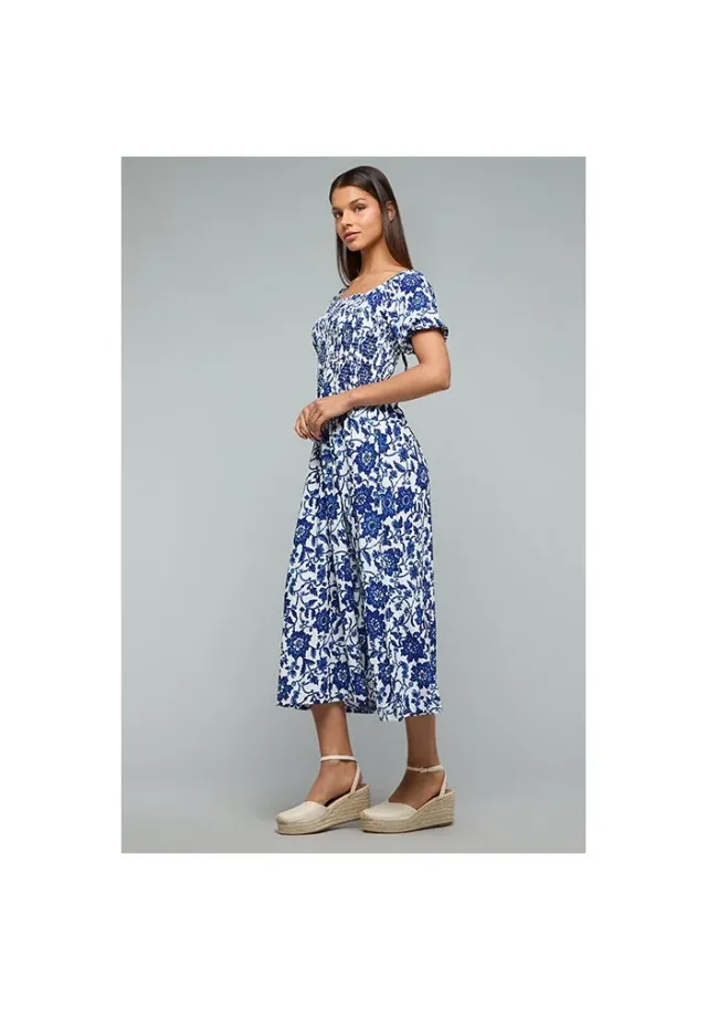 Printed Flared Dress with Square Neck and Puff Sleeves – صورة 5