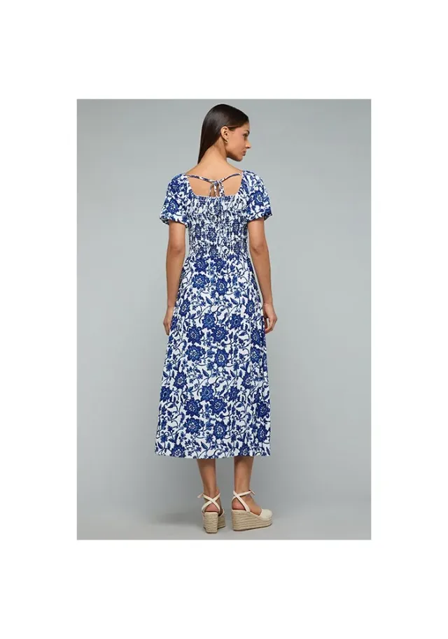 Printed Flared Dress with Square Neck and Puff Sleeves – صورة 6