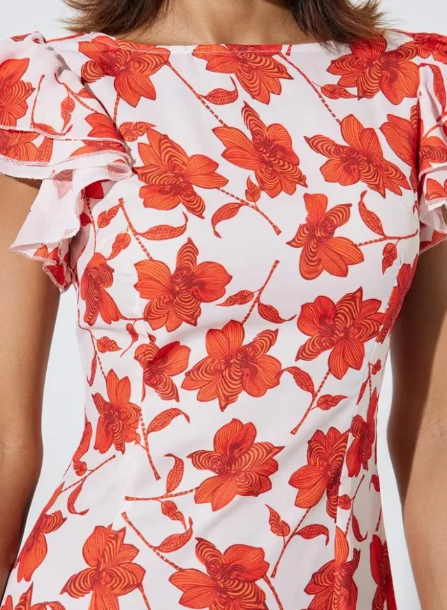 Multi-Color Floral Print Ruffle Sleeves Midi Dress – image 4