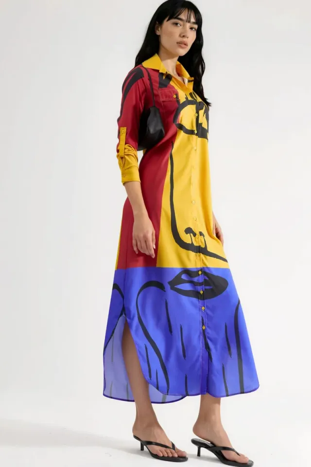 Abstract Print Maxi Dress with Button Closure – صورة 2