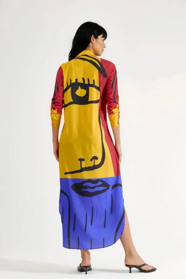 Abstract Print Maxi Dress with Button Closure – صورة 3