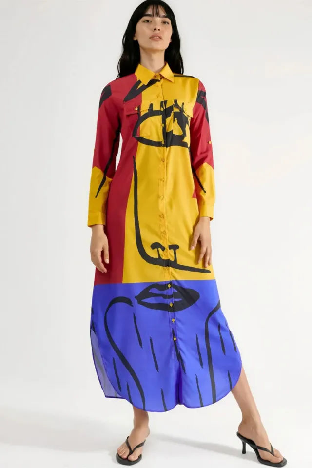 Abstract Print Maxi Dress with Button Closure – صورة 5