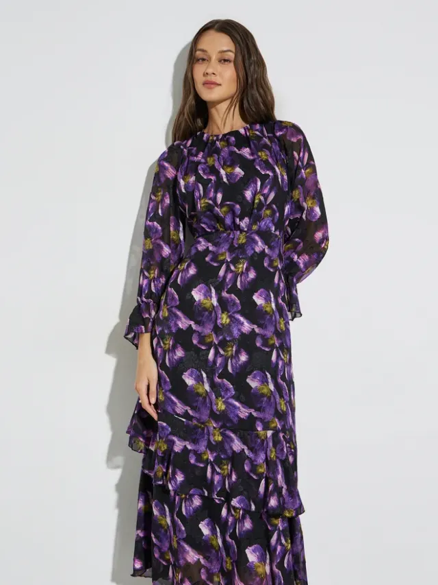 Styli Purple Floral Print Long Sleeves Maxi Dress – image 2