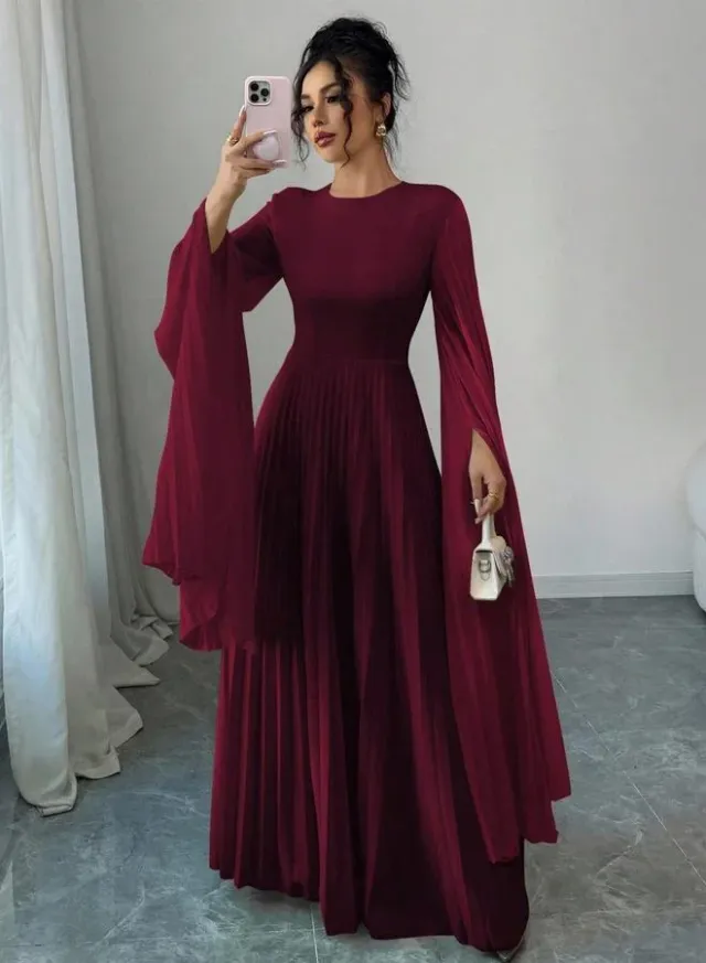 فستان طويل خمري بكسرات – صورة 2