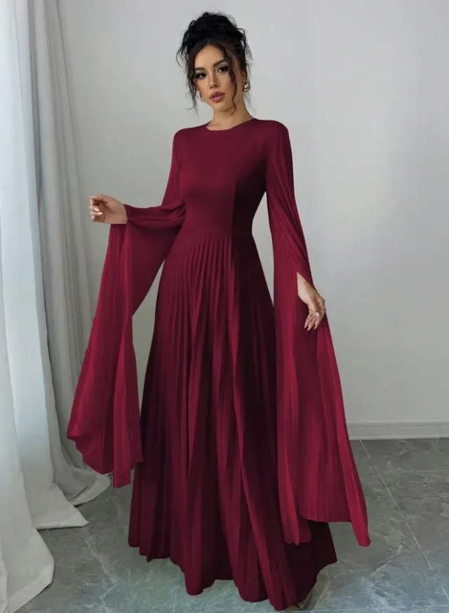 فستان طويل خمري بكسرات – صورة 5