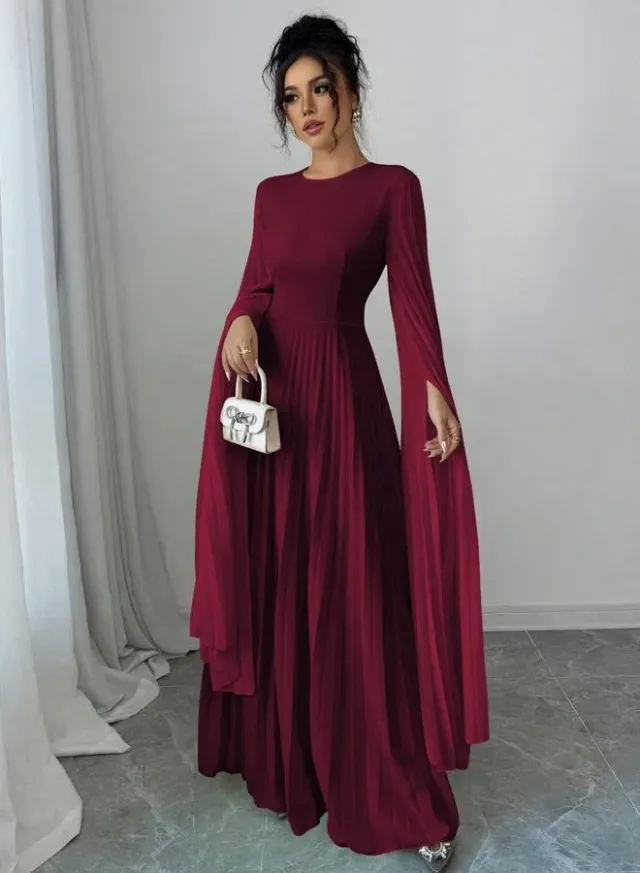 فستان طويل خمري بكسرات – صورة 3