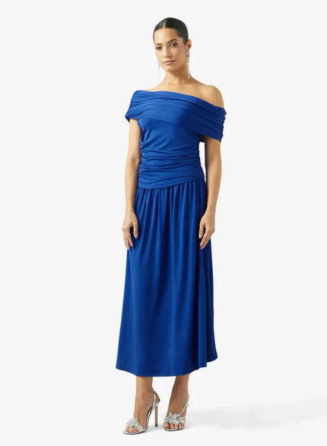 Aysmmetric Neck Ruched Dress