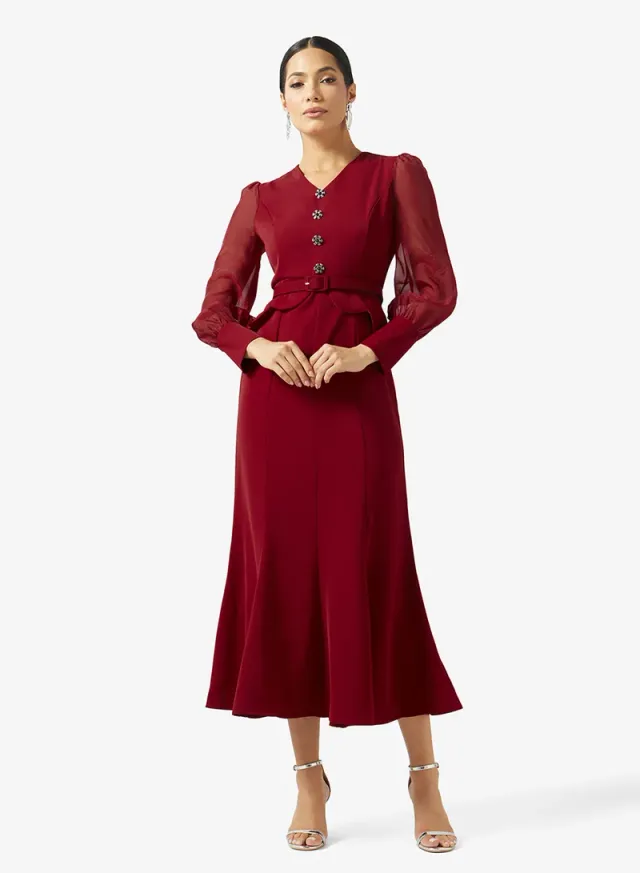 Puff Sleeve A-line Dress – image 2