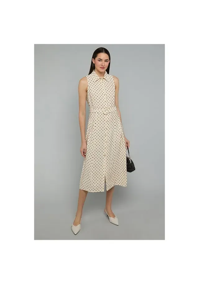 Polka Dots Sleeveless Shirt Dress
