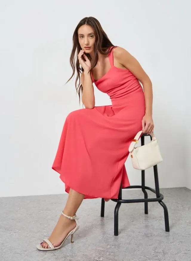 Women Pink Strappy A-Line Maxi Dress