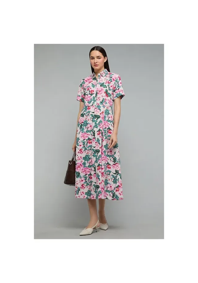 Floral Print Shirt Dress with Short Sleeves