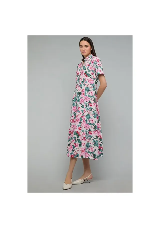 Floral Print Shirt Dress with Short Sleeves – image 2