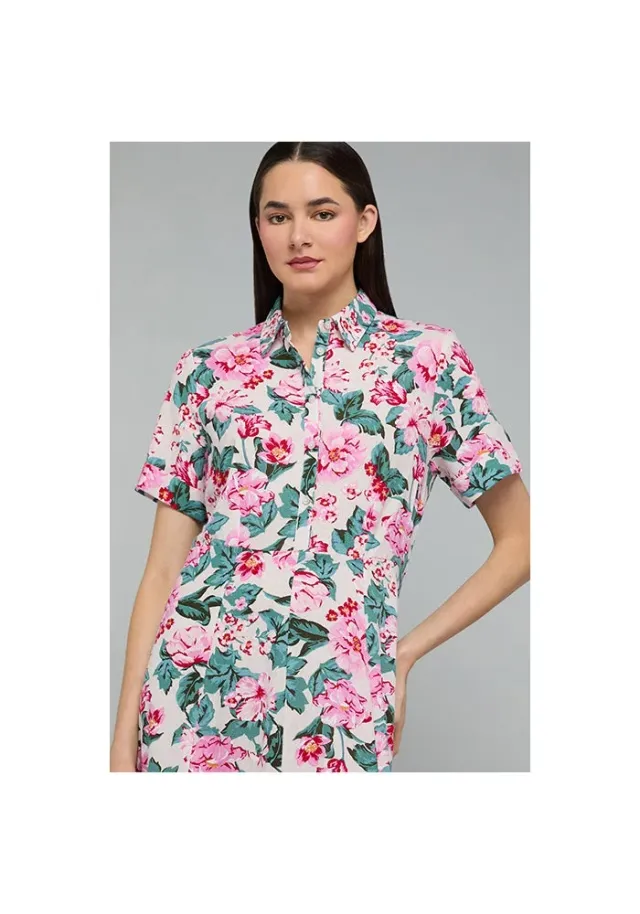 Floral Print Shirt Dress with Short Sleeves – image 3