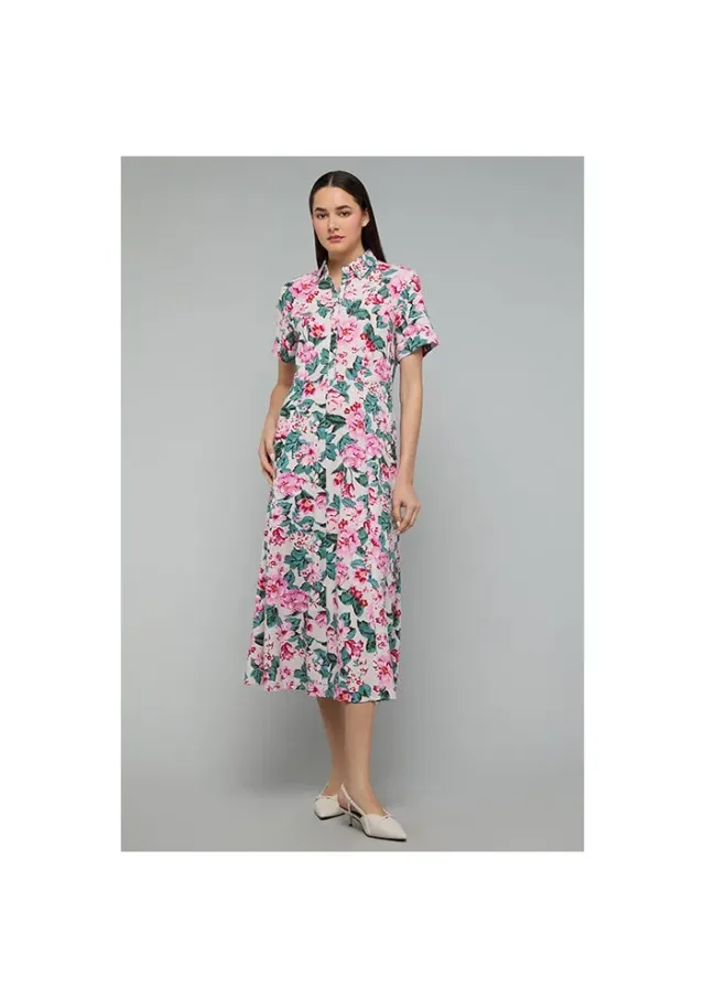 Floral Print Shirt Dress with Short Sleeves – image 4