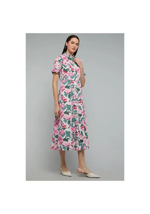 Floral Print Shirt Dress with Short Sleeves – image 6