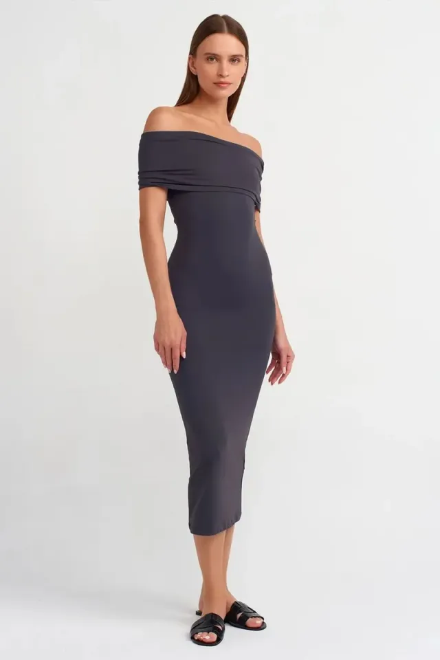 DILVIN Off-Shoulder Bodycon Midi Dress – صورة 3