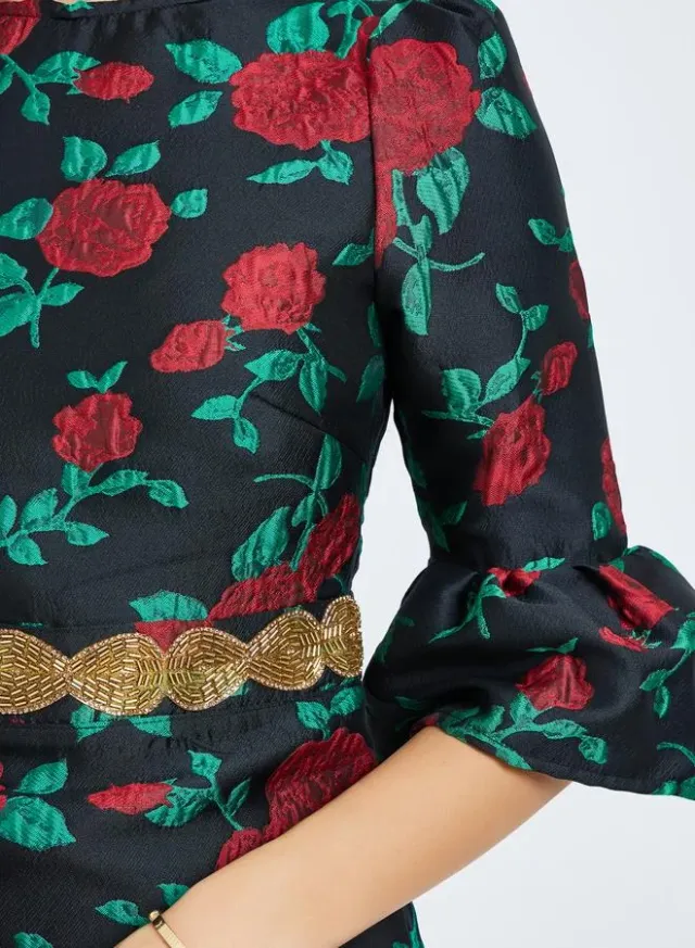 Women Black Floral Print Embellished Midi Dress – image 3