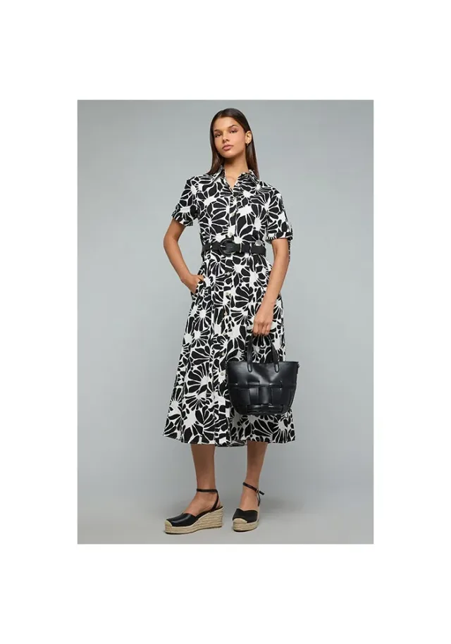 Floral Printed Shirt Dress with Short Sleeves