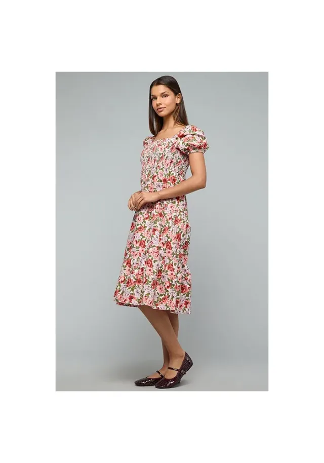 Printed Flared Dress with Square Neck and Puff Sleeves – صورة 4