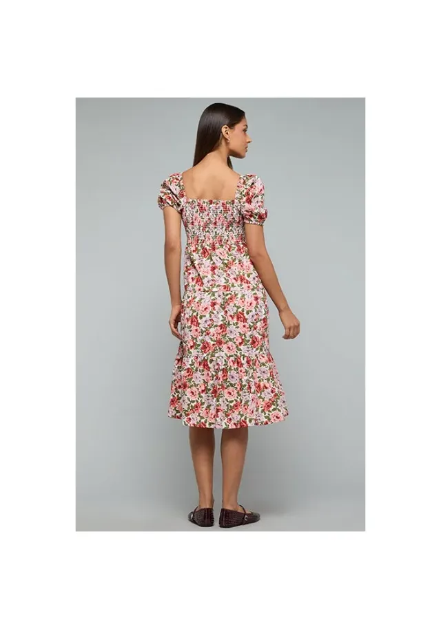 Printed Flared Dress with Square Neck and Puff Sleeves – صورة 5