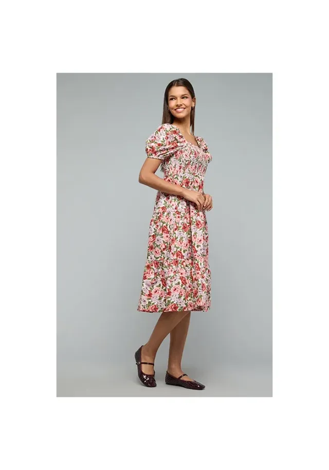 Printed Flared Dress with Square Neck and Puff Sleeves – صورة 6