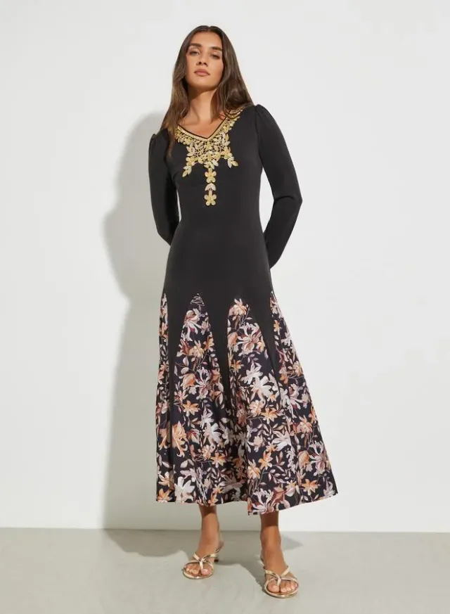 Black Floral Print A-Line Midi Dress – image 2