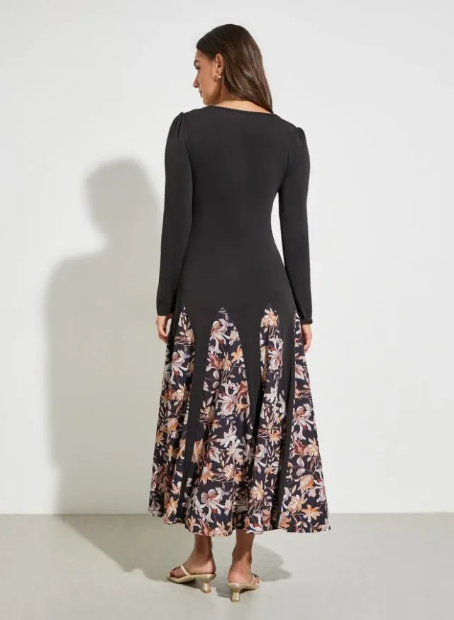 Black Floral Print A-Line Midi Dress – image 4