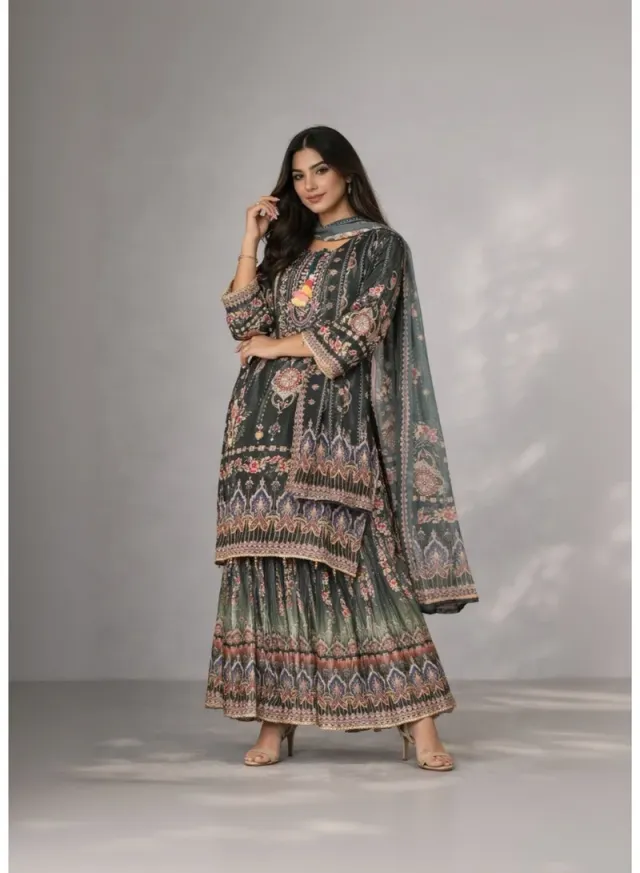 Royal Green Silk Blend Sharara Set | Women’s Ethnic Wear – image 2