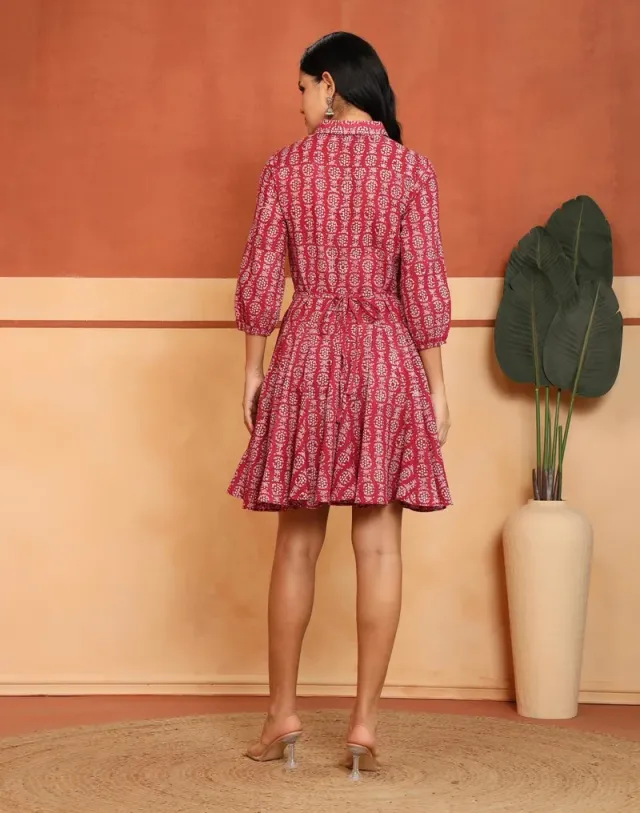 Pink Cotton HB Floral Short Dres – صورة 4