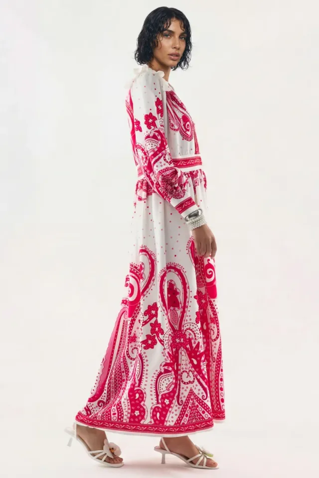 V-Neck Paisley Maxi Dress with Slit – صورة 2