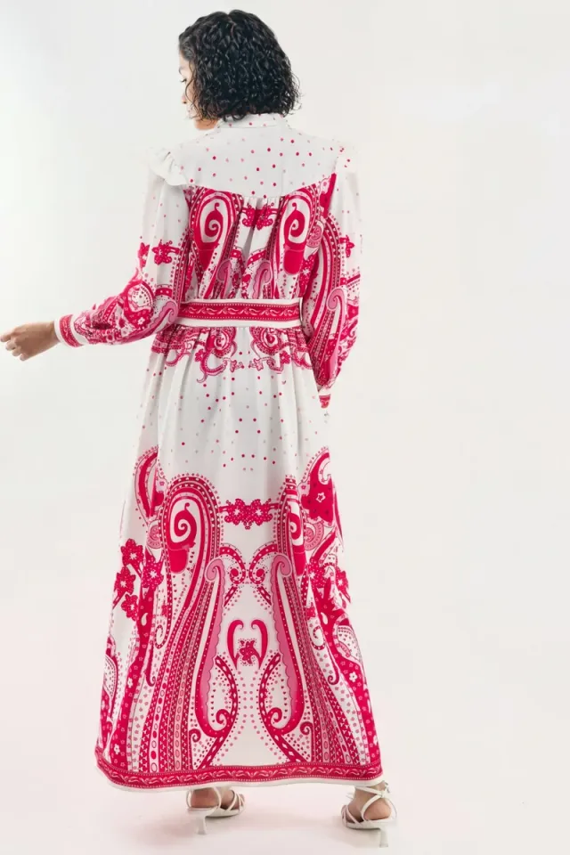 V-Neck Paisley Maxi Dress with Slit – صورة 3