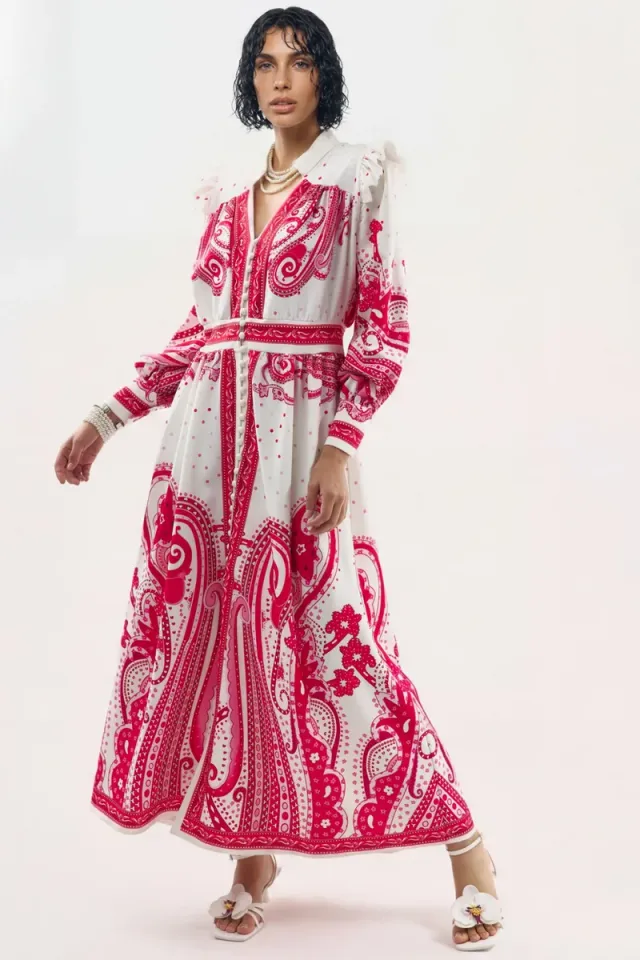 V-Neck Paisley Maxi Dress with Slit – صورة 4