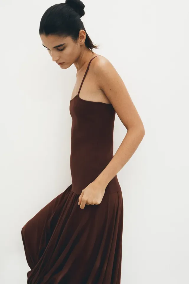 Dual-fabric bubble-hem dress