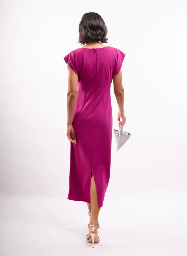 Berry Midi Dress with Ruched Front Keyhole – image 6