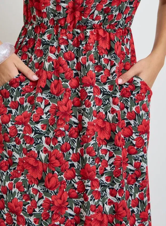 Red Floral Print Sleeveless Midi Dress – image 3