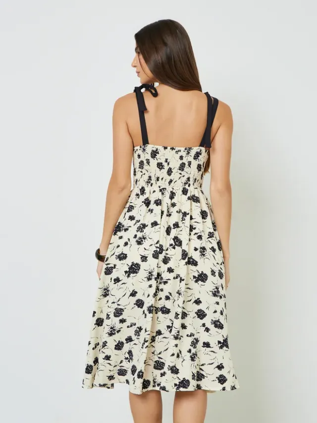 Styli Beige Floral Print Tie-Strap Midi Dress – image 5