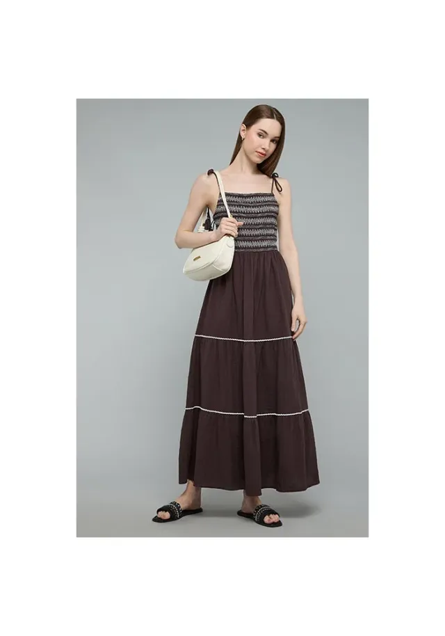 Shirred Strappy Tiered Dress