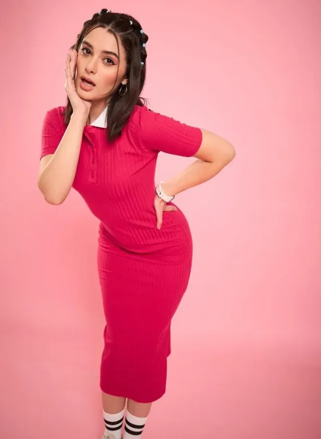 Women Pink Collared Bodycon Midi Dress – image 5