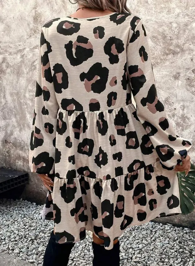Women's Graphic Printed V Neck Long Sleeve Mini Dress – image 2