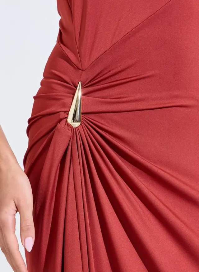 Red Solid Sleeveless Maxi Dress with Side Embellishment – image 4