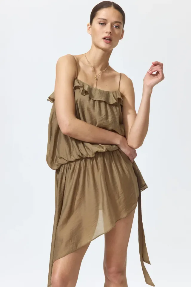 Asymmetric flounce-trimmed dress