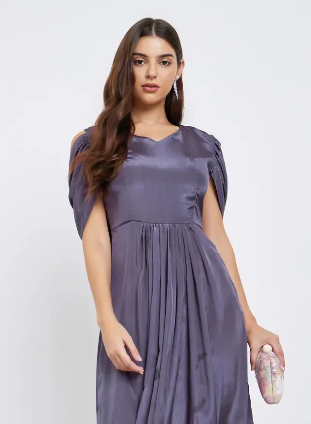 Purple Draped Back Midi Dress – image 3